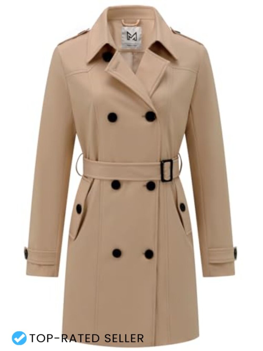 Double-Breasted Belted Trench Coat Water-Resistant Lightweight Women's